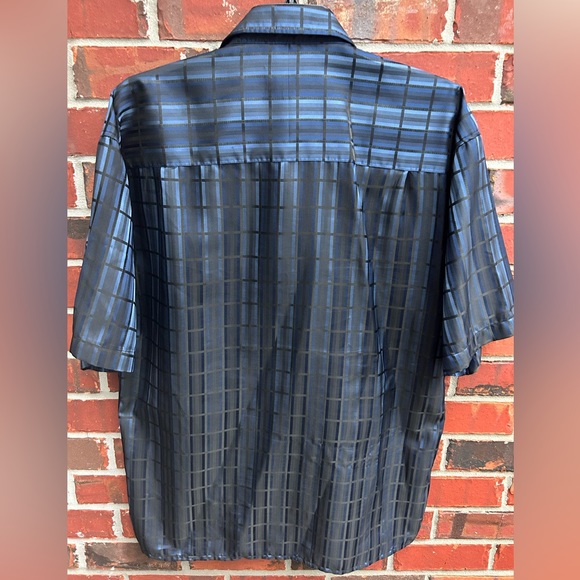 Jean Paul Exclusive Milan Italy Mens Short Sleeve Button Down XL Shirt Blue/Blck - Picture 2 of 4